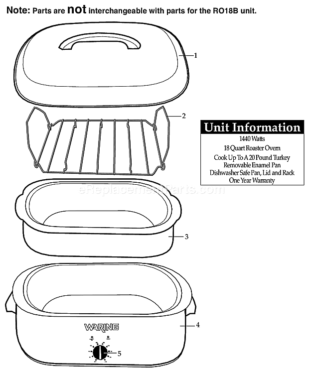 Waring RO18 Roaster Oven Page A Diagram
