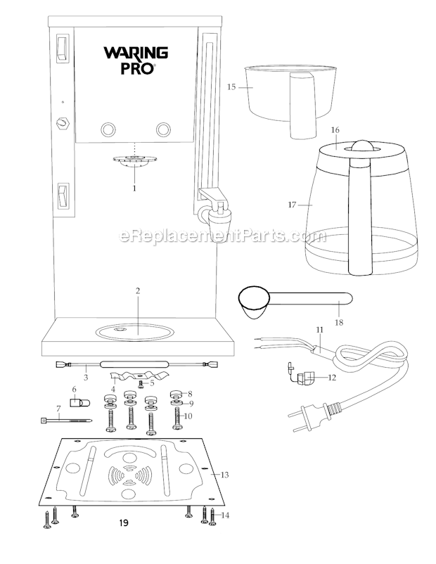 Waring WC1000 12 Cup Coffee Maker Page A Diagram