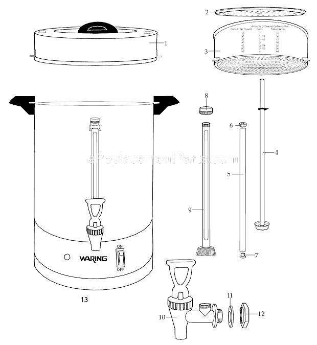 Waring WCU550 Coffee Urn/55-5 Oz Cup Capacity Page A Diagram