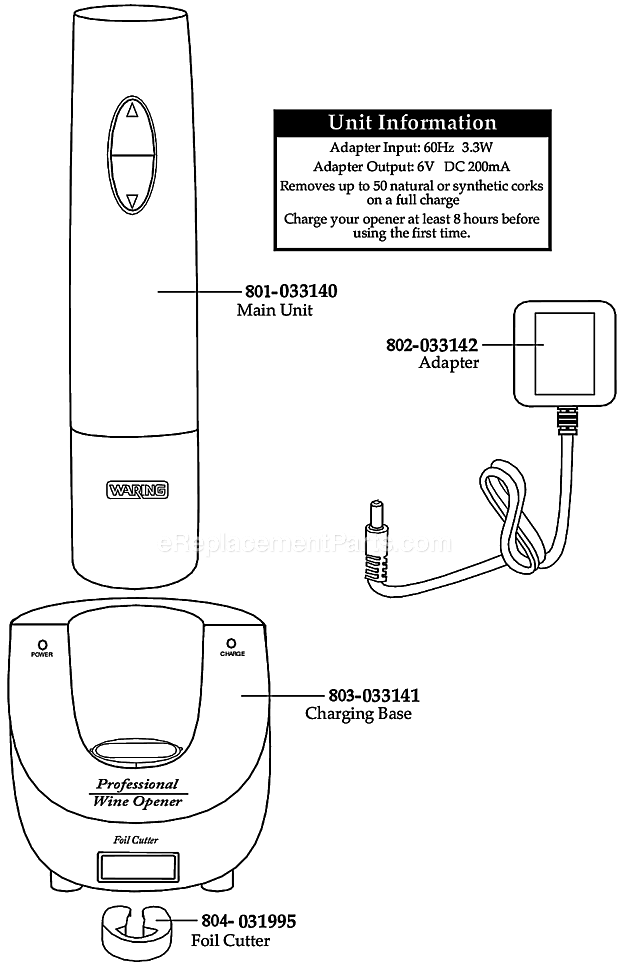 Waring WO48 Professional Wine Opener Page A Diagram
