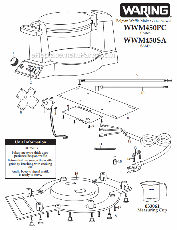 Waring WWM450SA (SAM's) Belgian Waffle Maker/Club Version Page A Diagram