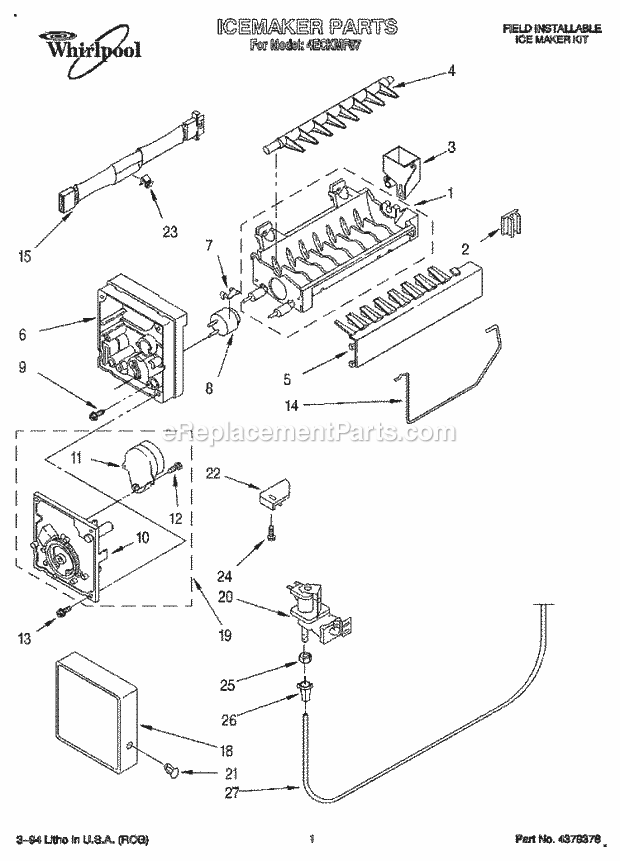 Whirlpool 4ECKMF87 Ice Maker Kit Section Diagram