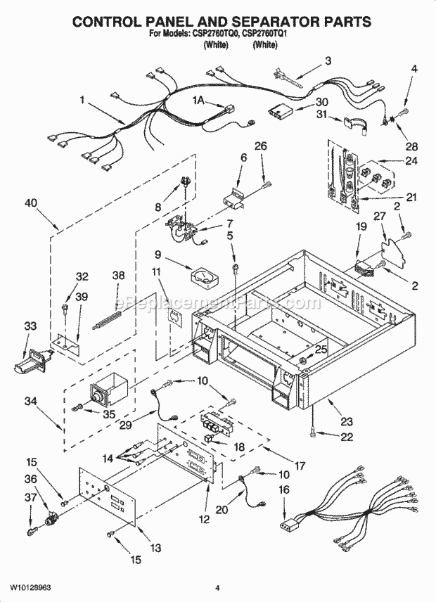 Whirlpool CSP2760TQ0 Dryer Control Panel And Separator Parts Diagram