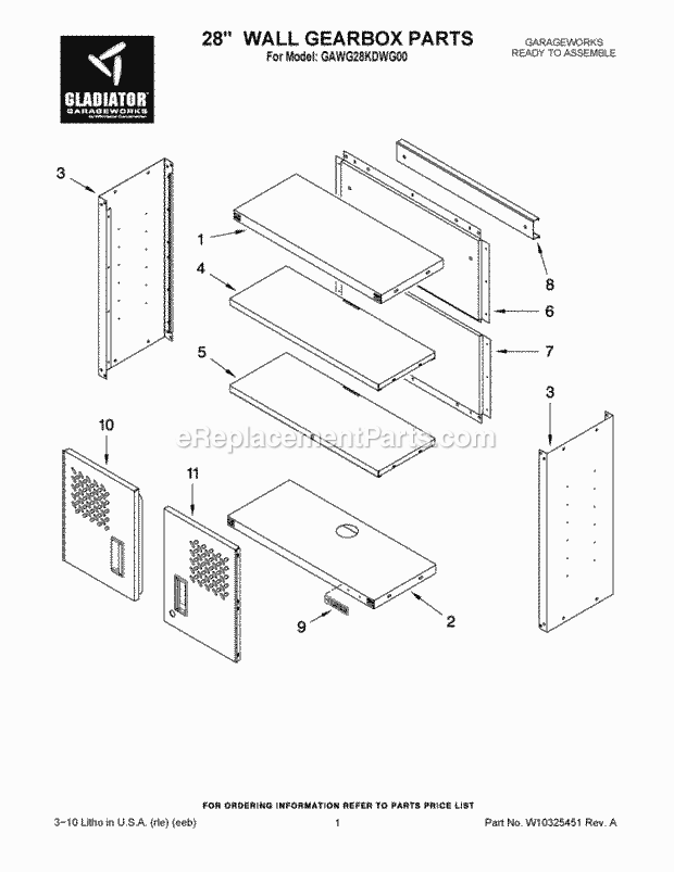 Whirlpool GAWG28KDWG00 Garageworks Ready to Assemble 28`` Wall Gearbox Parts Diagram