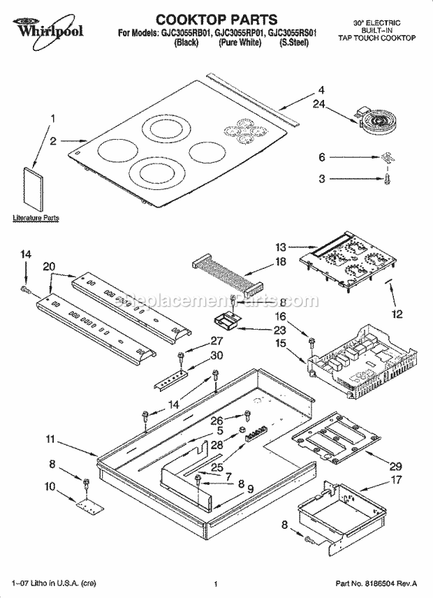 Whirlpool GJC3055RB01 Electric Counter Unit Cooktop Parts, Optional Parts (Not Included) Diagram