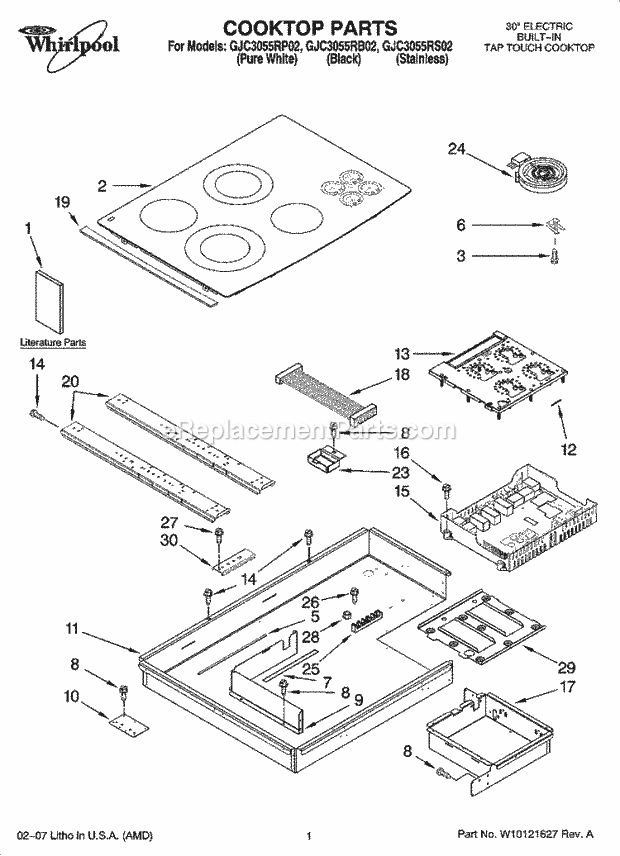 Whirlpool GJC3055RB02 Electric Counter Unit Cooktop Parts, Optional Parts (Not Included) Diagram