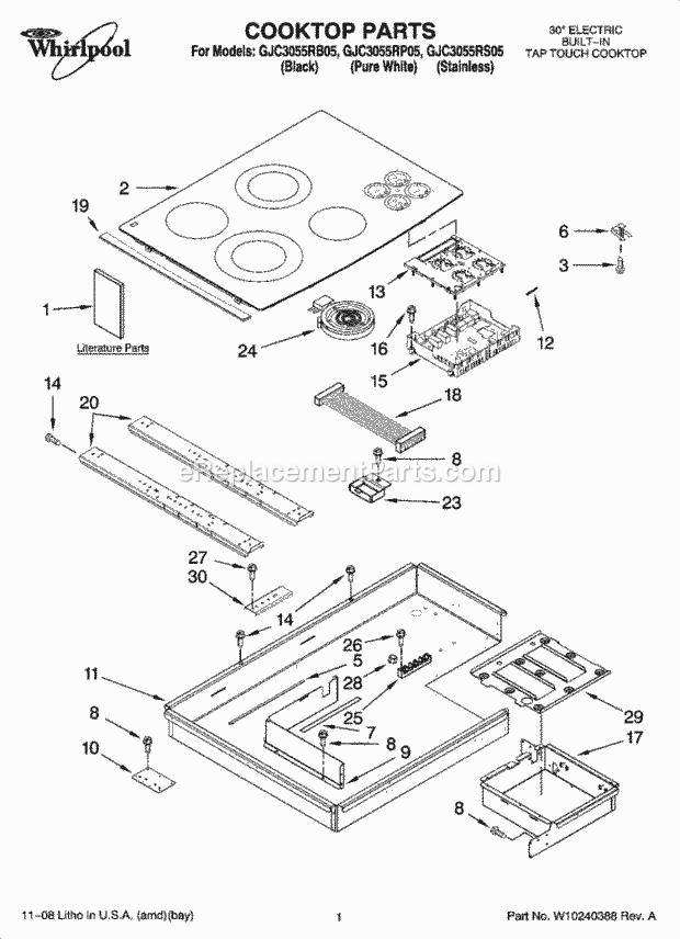 Whirlpool GJC3055RB05 Electric Counter Unit Cooktop Parts, Optional Parts (Not Included) Diagram