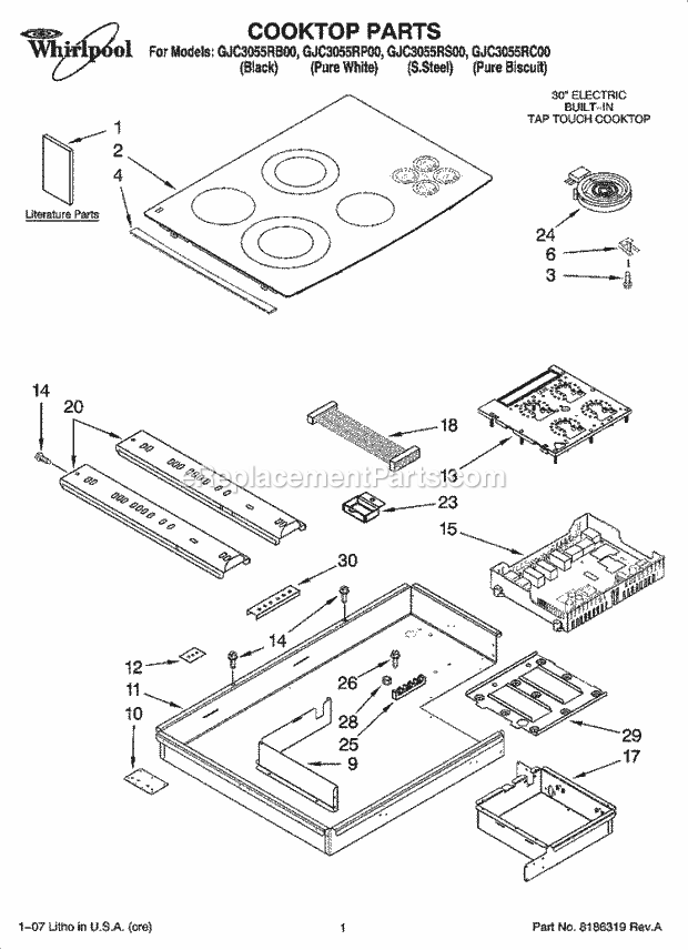 Whirlpool GJC3055RS00 Electric Counter Unit Cooktop Parts, Optional Parts (Not Included) Diagram