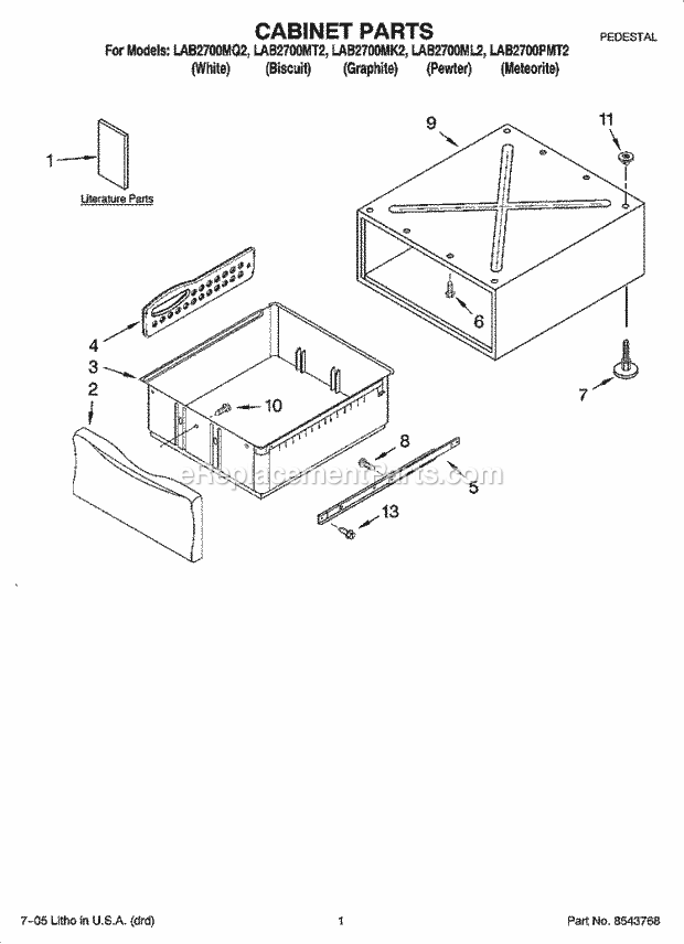 Whirlpool LAB2700MQ2 Pedestal Cabinet Parts Diagram