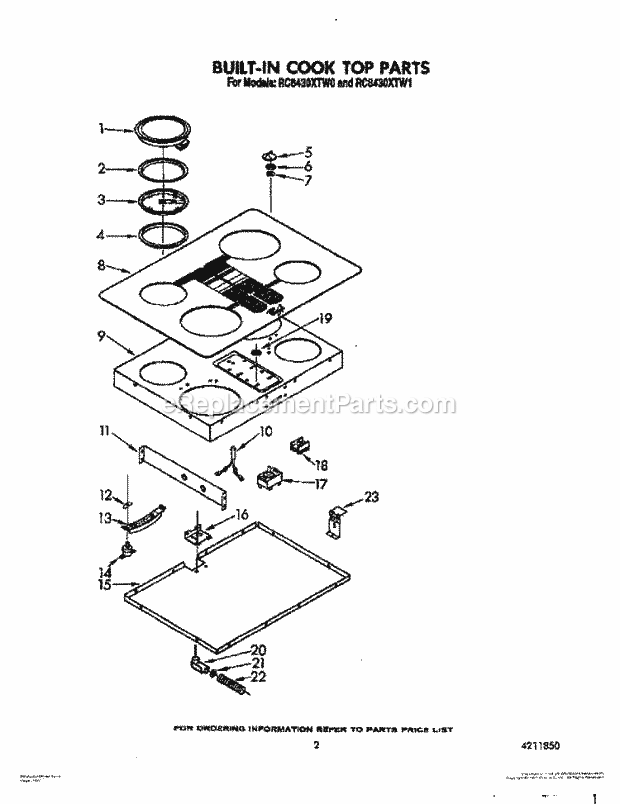 Whirlpool RC8430XTW0 Electric Cooktop Section Diagram