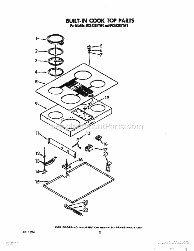 Whirlpool RC8436XTW0 Electric Cooktop Section Diagram