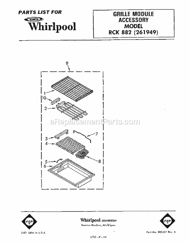 Whirlpool RCK882 Grille Module Section Diagram