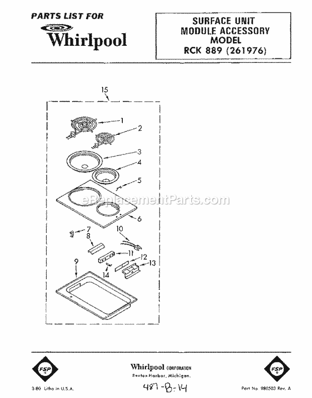 Whirlpool RCK889 Surface Unit Module Section Diagram