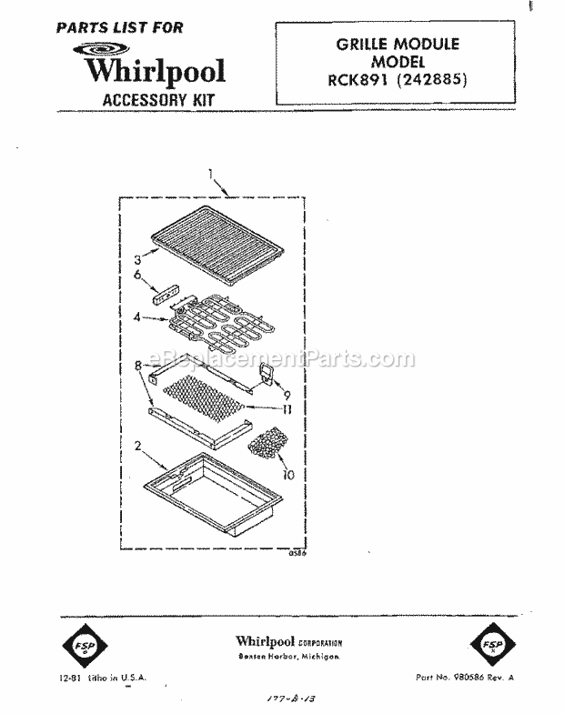 Whirlpool RCK891 Grille Module Section Diagram