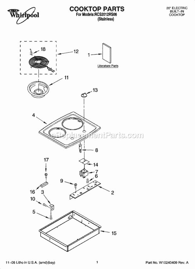 Whirlpool RCS2012RS06 Electric Counter Unit Cooktop Parts, Optional Parts (Not Included) Diagram
