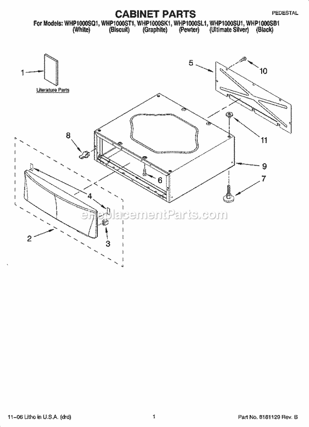 Whirlpool WHP1000SB1 Pedestal Cabinet Parts Diagram