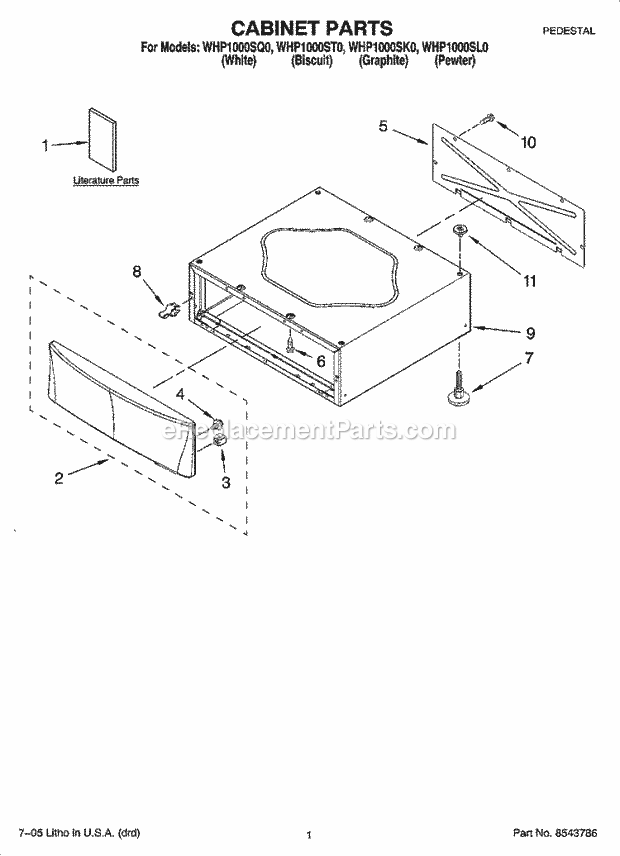 Whirlpool WHP1000SL0 Pedestal Cabinet Parts Diagram